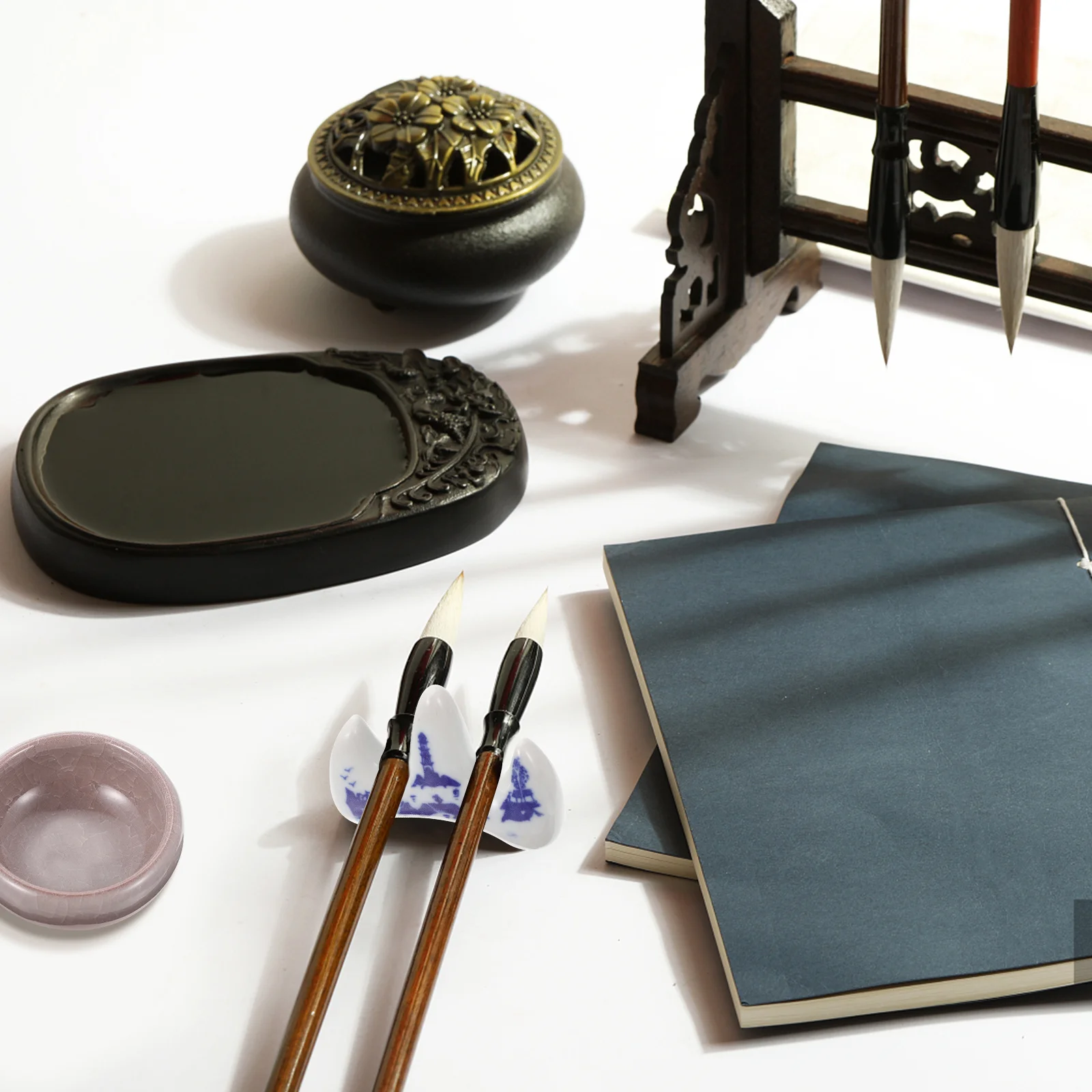 Chinese Four Treasures of The Study Set Traditional Writing Brush Ink Stick Paper Inkstone Calligraphy Brush Set for Beginners