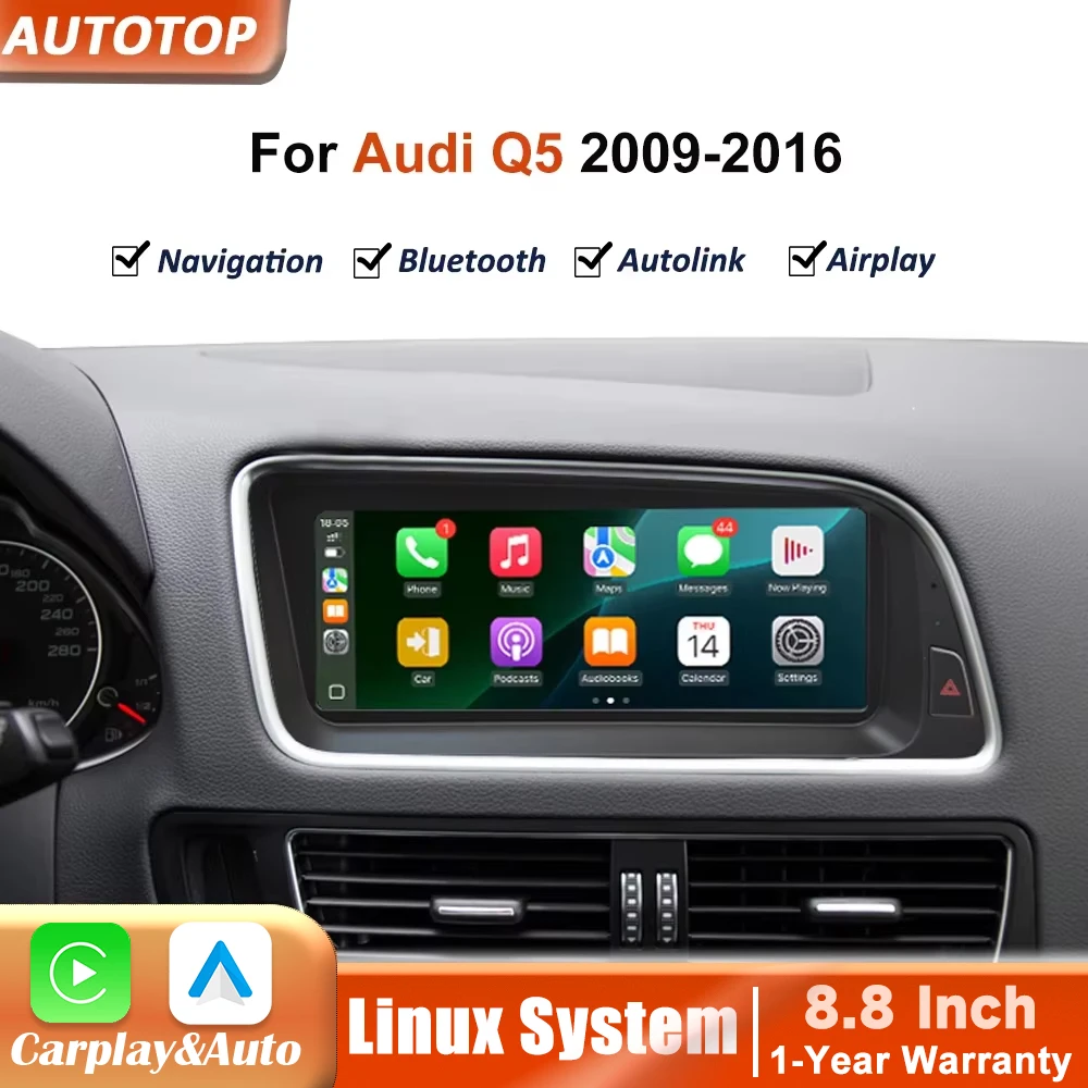 Autoradio da 8,8 Pollici con Linux, CarPlay Wireless e Android Auto per Audi Q5 2009-2016, Sistema Intelligente Stereo BT GPS Navi