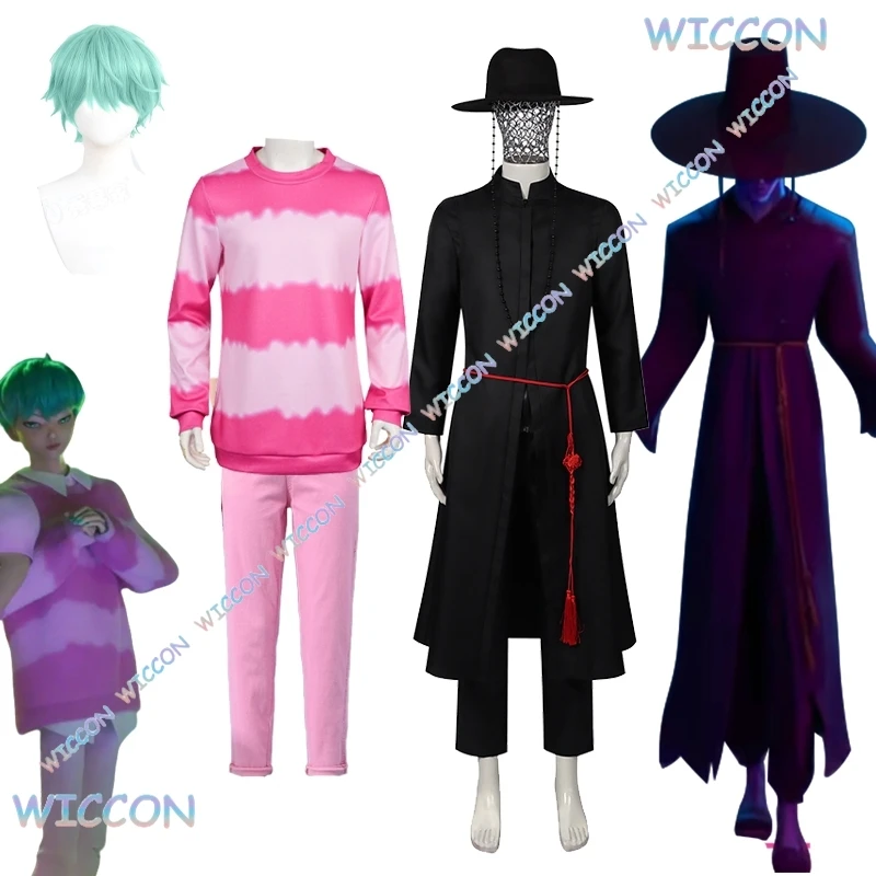 

[PandaCos]K-Pop Baby Saja Boys Demon Hunters Косплей Топ Брюки Косплей Татуировка Наклейка Ролевая Игра Костюм Парик Хэллоуин Группа Розовый