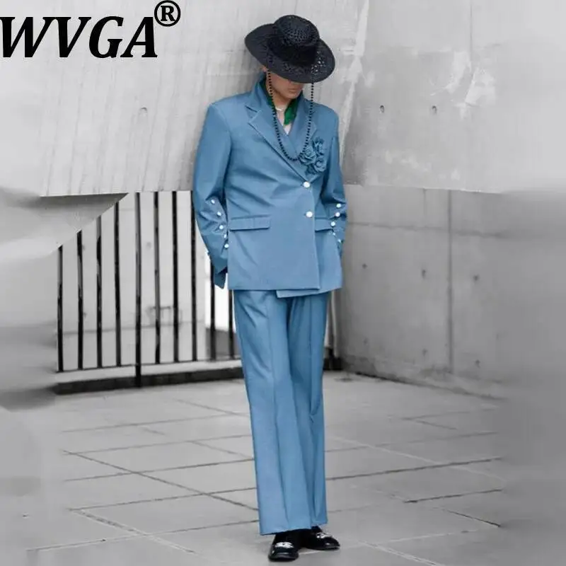 

WVGA Spring Autumn New Men Tide Chinese Style Suit Coats Trendy Slim Niche Chic Casual Straight Pants Two Pieces Sets Ins W12916