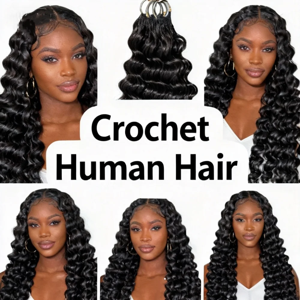 

Millionaire Queen 100% Human Hair 15A Deep Wave Crochet Human Hair Bundles Knots Pre Separated Crochet Feather On Clearance Sale