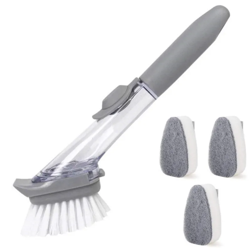 

Replaceable Cleaning Brush With Refill Liquid Handle Scouring Pad Sponge Brush Dispenser Dish Scrubber Home Washing Tool VC