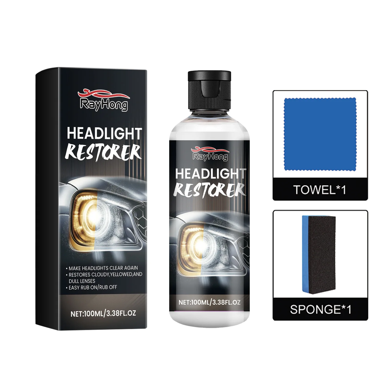 Car Headlight Cleaning Refurbishment Repair Fluid Car Lampshade Yellowing Scratches, cracks repair Polishing Agent 100ml