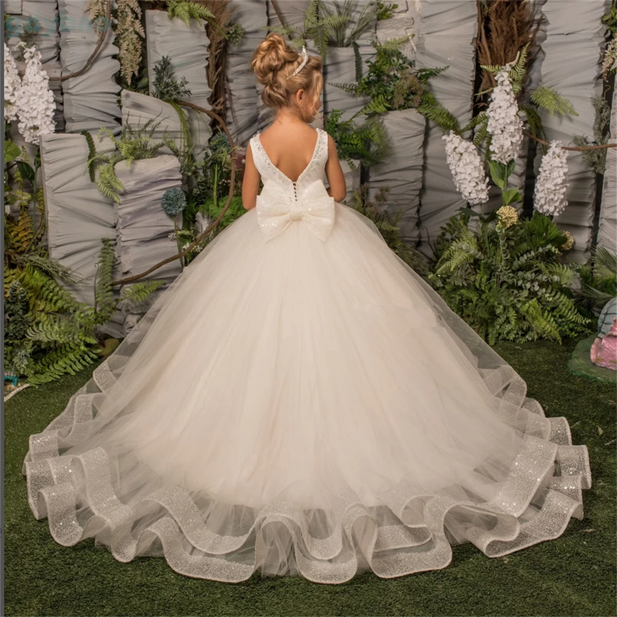 Vestidos de baile con Apliques de encaje de princesa, vestido de flores para niña, vestidos de desfile para bodas, vestidos de primera comunión para niñas