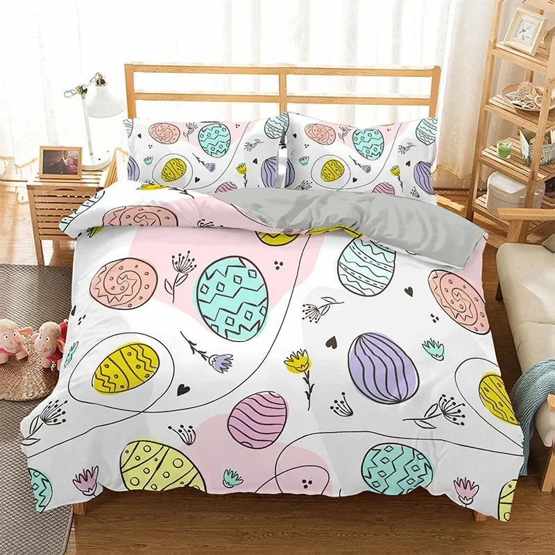 Egg Duvet Cover Set Easter Eggs Cartoon Childish Style Twin Bedding Set Kids Teens Double Queen King Size Polyester Quilt Cover