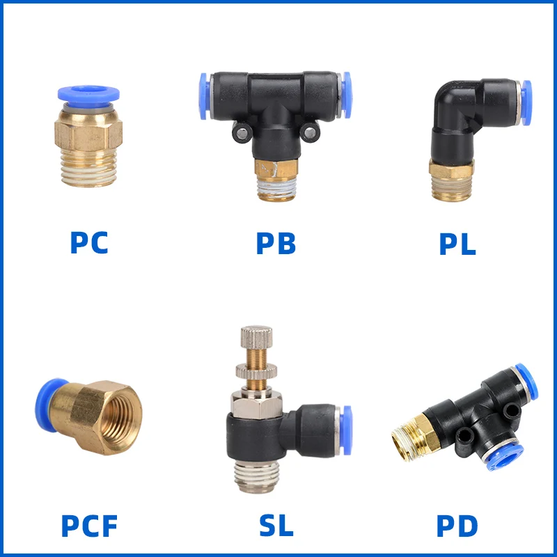 Push-in Fittings Quick Type for Pneumatic Tubing Threaded Straight Through PC PCF PL 4 6 8 10 12mm 1/8 1/4 3/8 1/2 Air Fitting