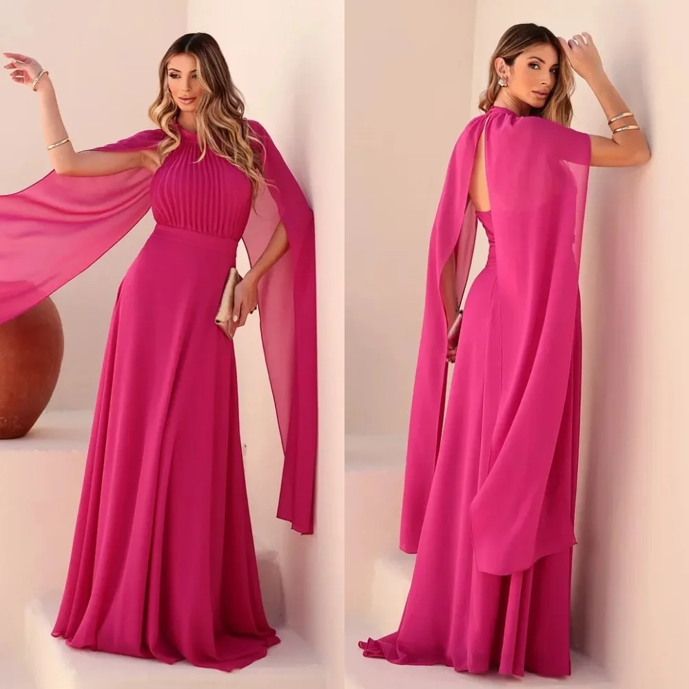 

Customized Simple Chiffon Pleat A-line High Collar Long Dresses Bespoke Occasion Chinese Style Exquisite