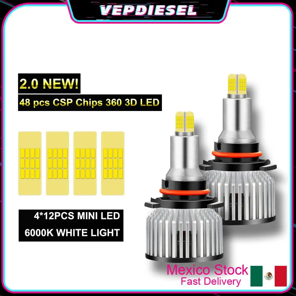 6-Side 360° 9005 HB3 LED Headlight Kit Bulbs 2000W 300000LM Hi/Lo Beam 6500K Car Headlamp Bulb Fog light