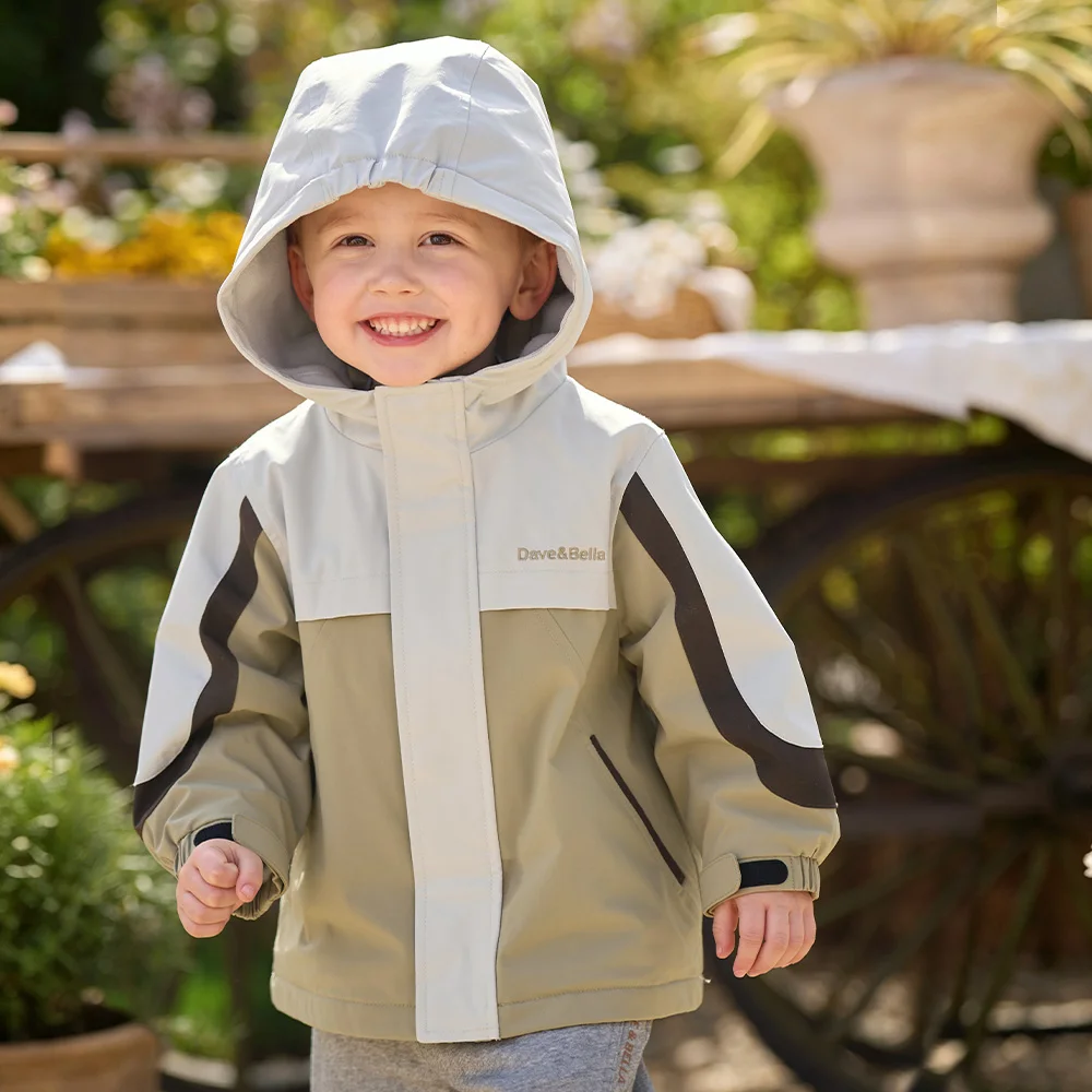 Dave Bella Boys Girls Jacket Hooded Coat for Children Spring Autumn Kids Outerwear Clothes Waterproof Outdoor Casual DB3241555-C