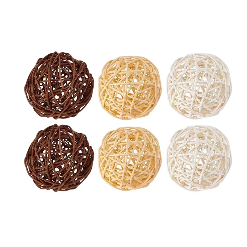 63 Pcs/Lot Mixed 3 Colors Rattan Balls Vase Fillers For Wedding Party Christmas, Assorted Three Size(3Cm/5Cm/7Cm)