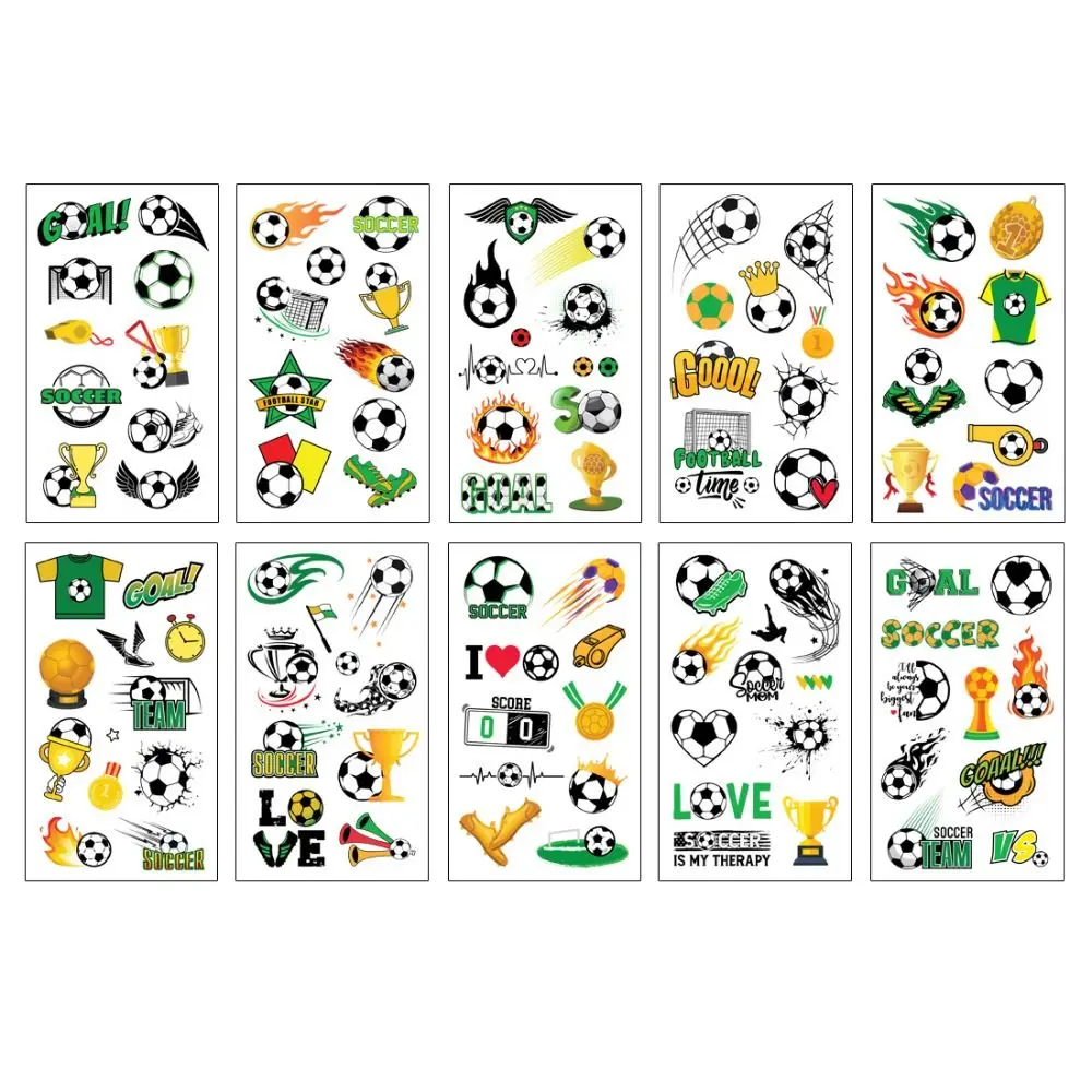 10Pcs Waterproof Football Tattoo Sticker Removable Skin Safe Cartoon Tattoo Sticker Temporary Tattoos Sticker Party Decoration