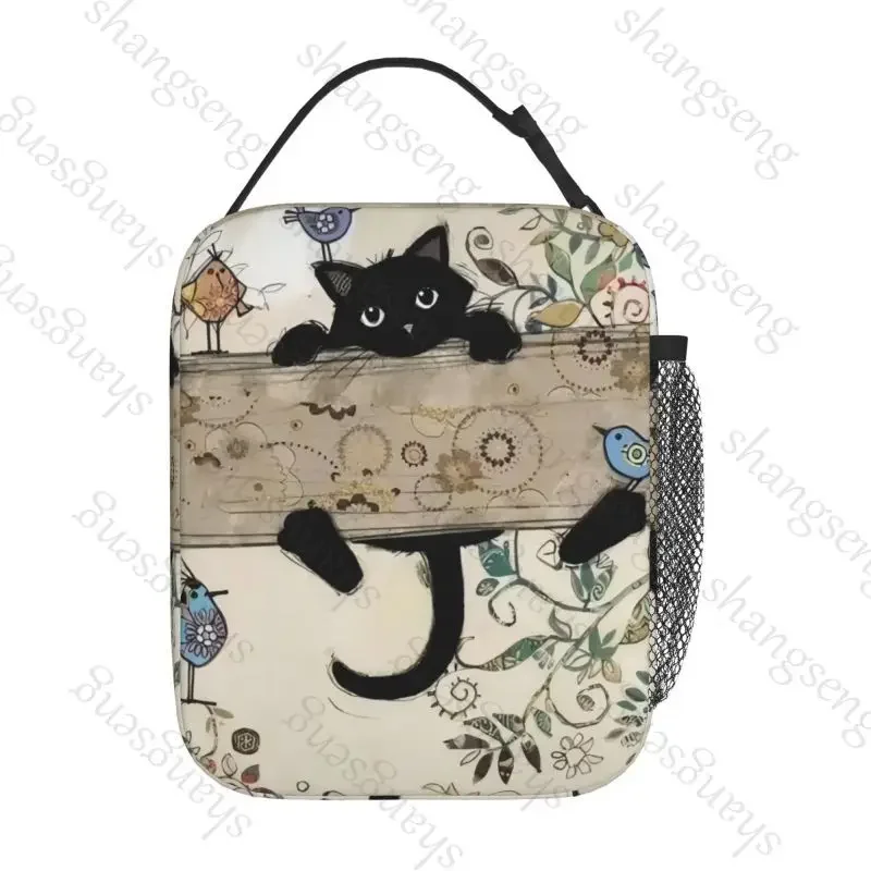 Lunch Bag insulated bag,student thickened waterproof Bento Bag Outdoor Travel Ice Pack, Picnic Bag, Lunch Bag Retro Cat Pattern
