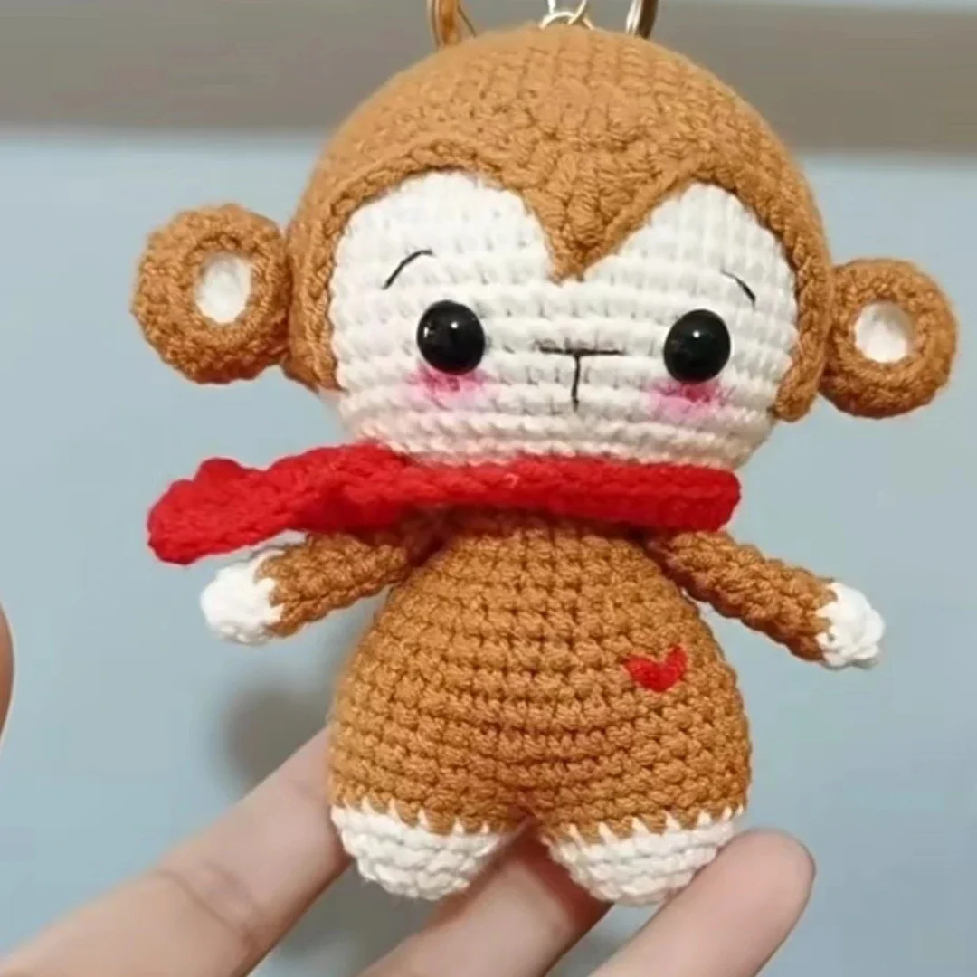 Cute Monkey Handwoven DIY Material Bag Knitting Yarn Keychain Pendant Cartoon Doll Decoration Couple Gift Knit Crochet Supplies