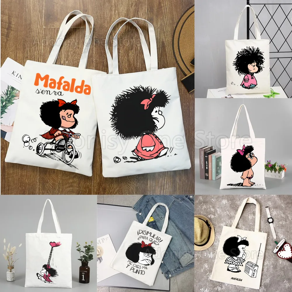 Mafalda Woman Shopping Bags Tote Bag Beach Bag Shopper Bags Handbags High Capacity Canvas Shoulder Bags