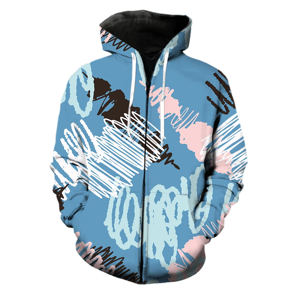 Abstract Art Graffiti Men's Zipper Hoodie Teens Oversized Cool Spring Hip Hop Streetwear 3D Printed Sweatshirts Funny Fashion