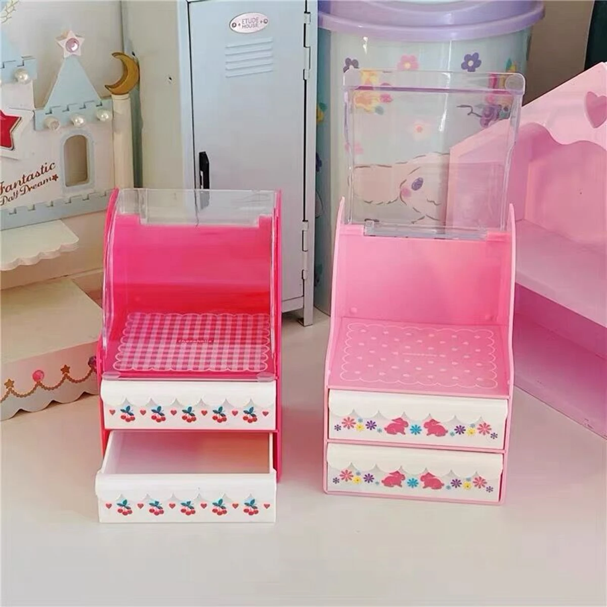 Multi-layer Plastic Desk Organizer, Cosmetic Desktop Drawer, Student Stationery Storage Box, Cute Home Decoration