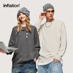 INFALTION Streetwear Ripped Hip Hop Sweaters Men 2023 Autumn New Trendy Oversized Knit Pullovers Unisex