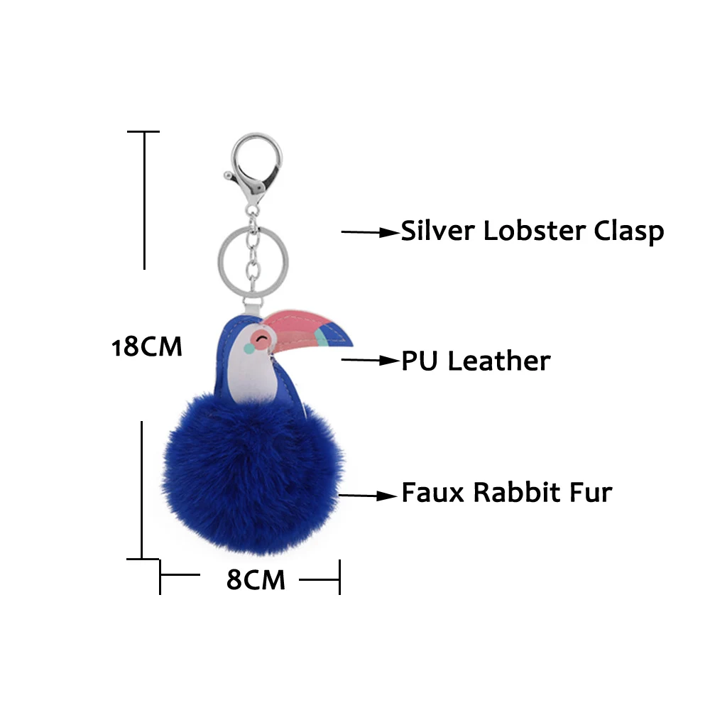 Fluffy Rabbit Fur Ball Pompom Toucans Keychain For Women Plush Leather Bird On Bag Car Trinket Wedding Party Girl