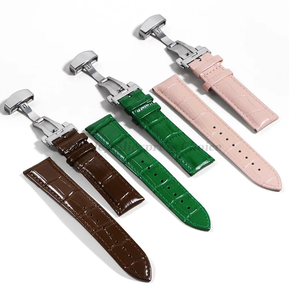 16mm 18mm 20mm 21mm 22mm 24mm Crocodile Pattern Straps for Omega Bracelet for Seiko Vintage Leather Watch Band Butterfly Buckle