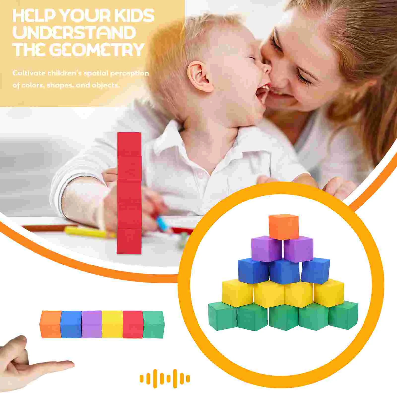 102 PCS Cube Blocks Rainbow Stacking Toy Toys for Kids Math Manipulative Puzzle Geometric Children Square