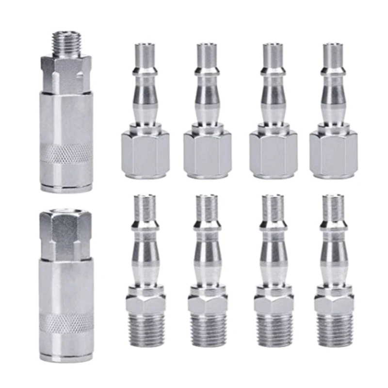 

10Pcs Air Compressor, 1/4" BSP Stainless Steel Connectors, QuickRelease Extension Connector Coupler Air Hose Set