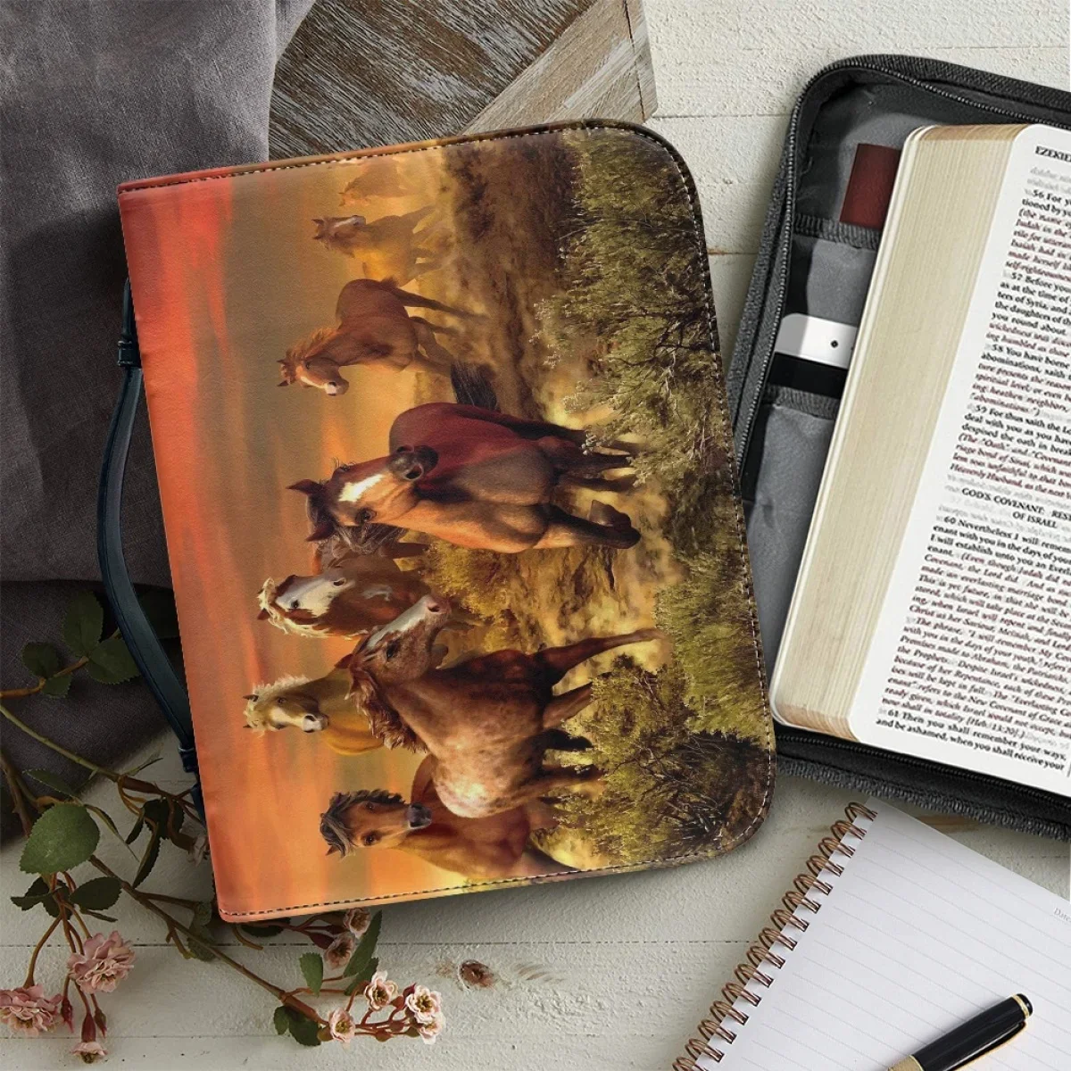 Women's Bible Bag Portable Zipper Handle Handbags New 3D Running Horse Print Bible Cover Case Custom Christian Bible Storage Bag