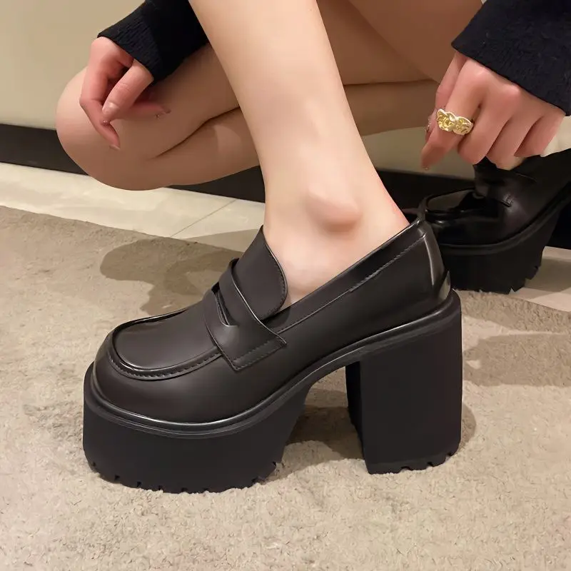 Hot Sale High Heels Loafers Women Shoes Retro Chunky Heels Pumps Woman Uniform College Platform Mary Jane Shoes Ladies fashion