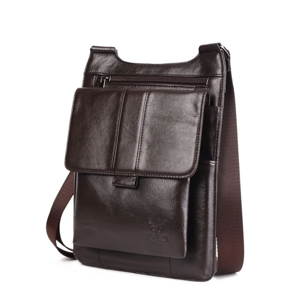 Men's mini messenger bag 7-inch small bag, leather casual first-layer cowhide shoulder bag 8-inch tablet satchel.