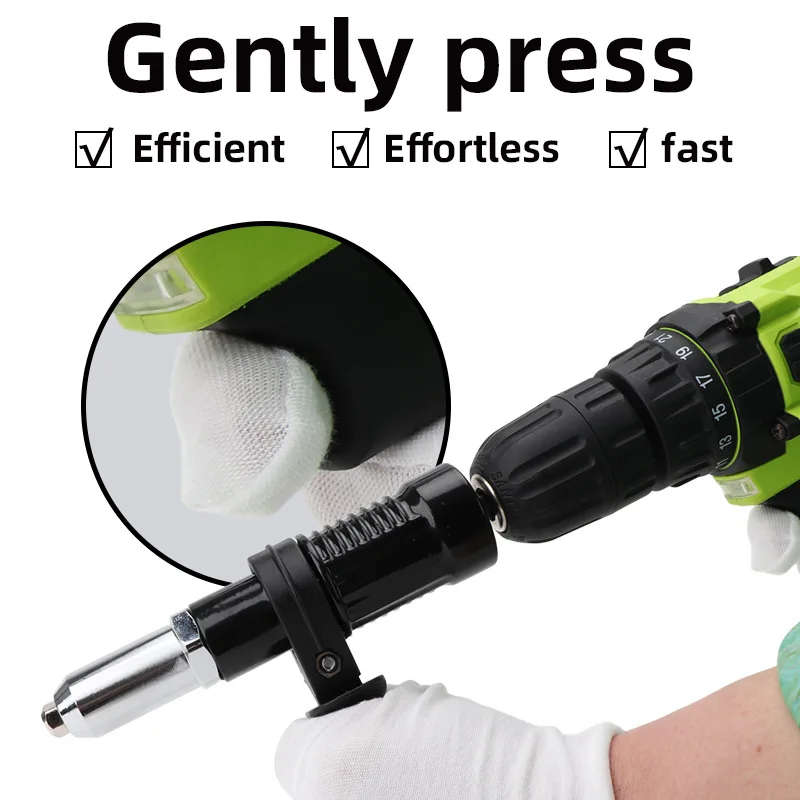 

Rivet Gun Adapter Kit with Handle Grip Riveter Drill Attachment Riveting Hand Tool Insert Nut for Cordless Electric Power Drill
