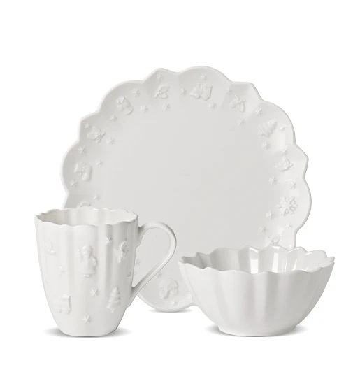 Royal White Embossed Bowl Plate Cutlery Set