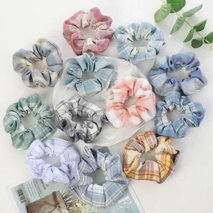 Cotton Plaid Scrunchies for Women Girls Multicolor Elastic Headband Rubber Ponytail-holders Hair Band Hair Tie Hair Accessories