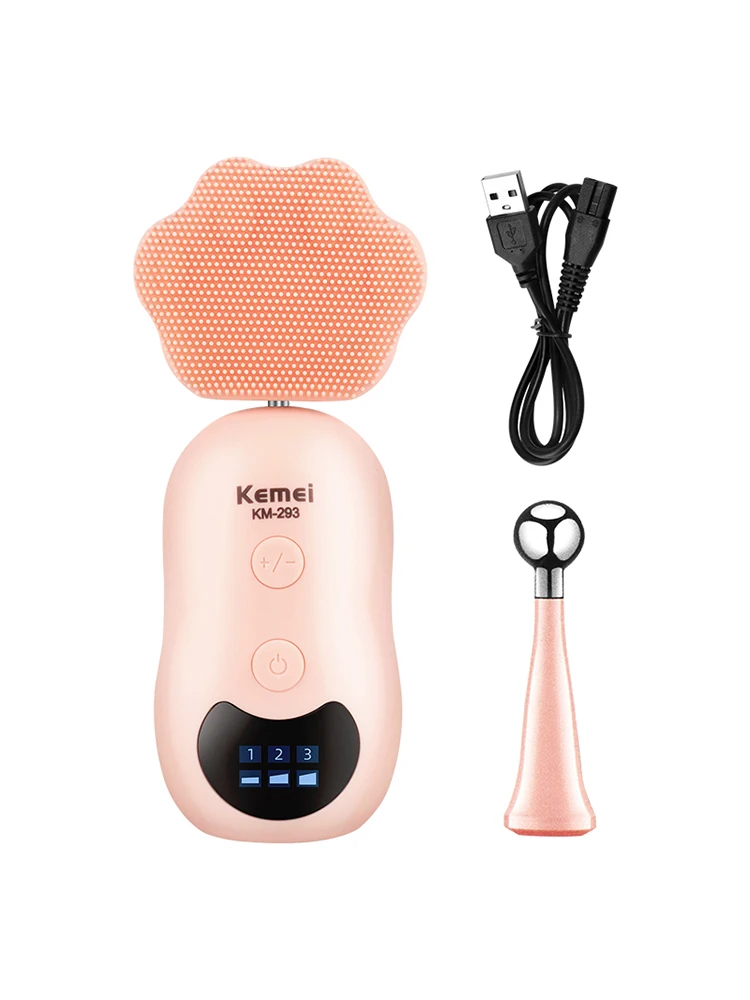 

Kemei 2 in 1 Electric Facial Cleansing Brush Facial Massager Silicone Ultrasonic Vibration Face Cleanser Cleaning Instrument