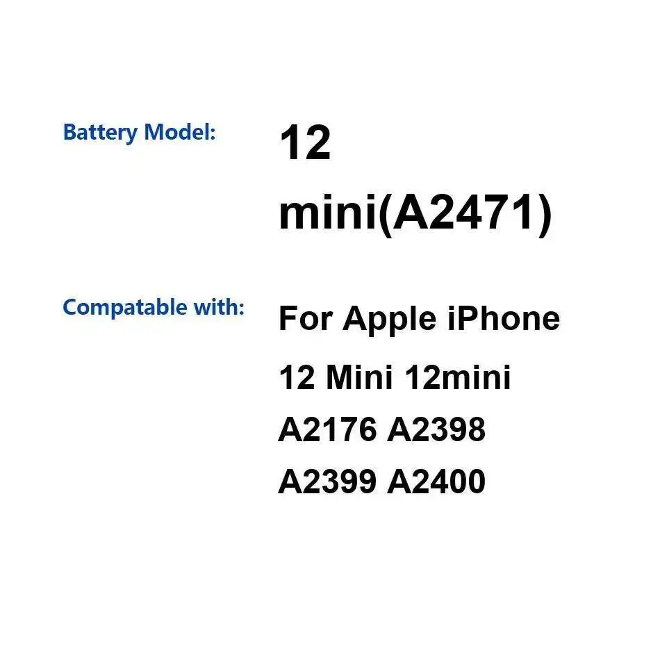 

Lightweight For Apple Iphone 12 Mini 12Mini A2176 A2398 A2399 A2400 Mobile Phone Battery 2227Mah