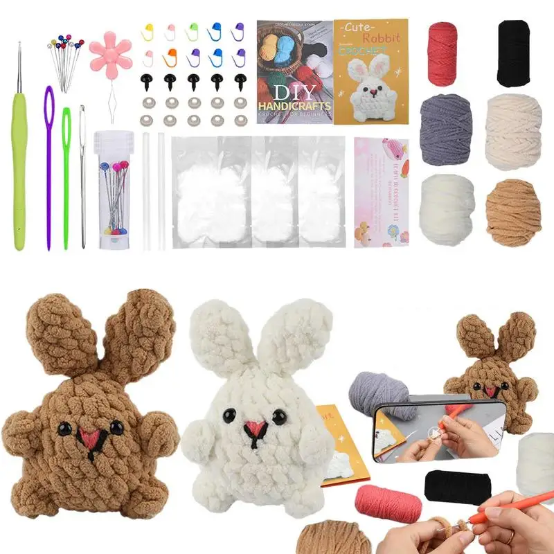 Kit per uncinetto per principianti Kit per uncinetto per bambini carino Kit per uncinetto per coniglietto pratico Set per uncinetto per principianti Kit per maglieria per principianti per bambini