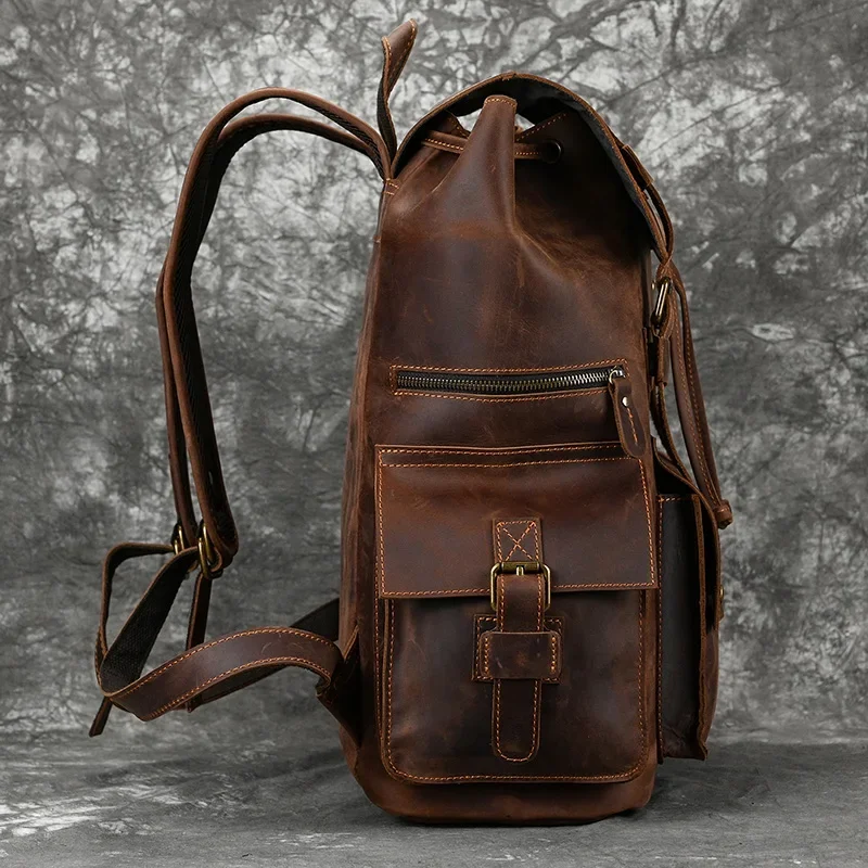 2023 New Arrivals Leather Backpack For Men Male Genuine Leather Laptop Travel Backpack 17 Inch Daypack Shoold Bag Men Male Large