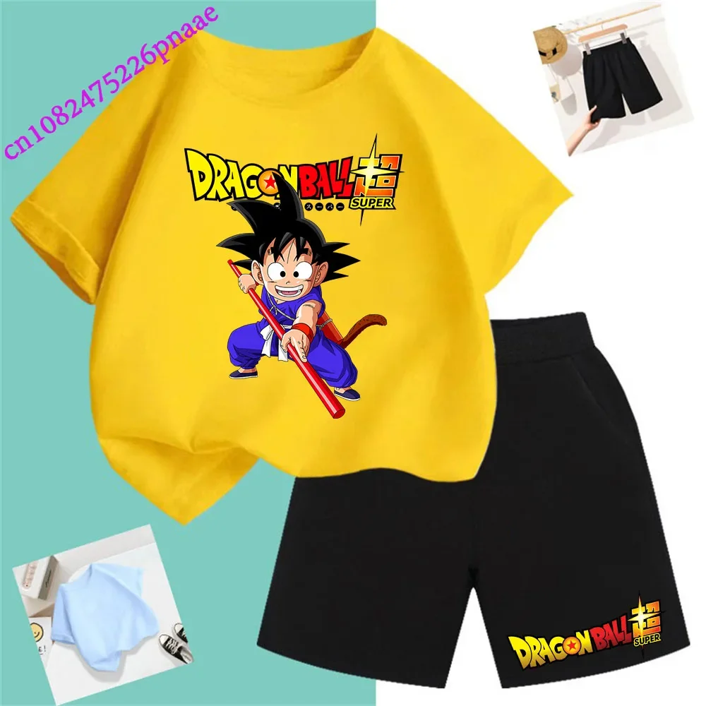 Dragon Ball t shirt Fashion Summerdress2024 Short Kid Short T-shirt Baby Tee Sets Fashion Casual O-neck Breathable Kawaii Shorts