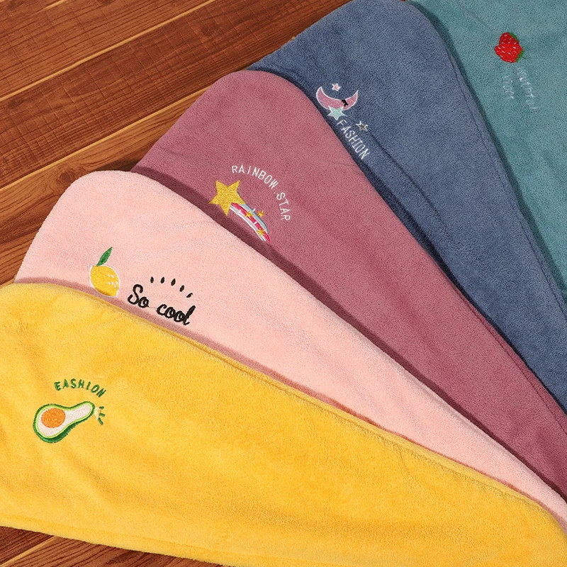 Microfiber Shower Cap Embroidery Towel Bath Hats Dry Hair Cap Quick Drying Soft for Lady Turban Head