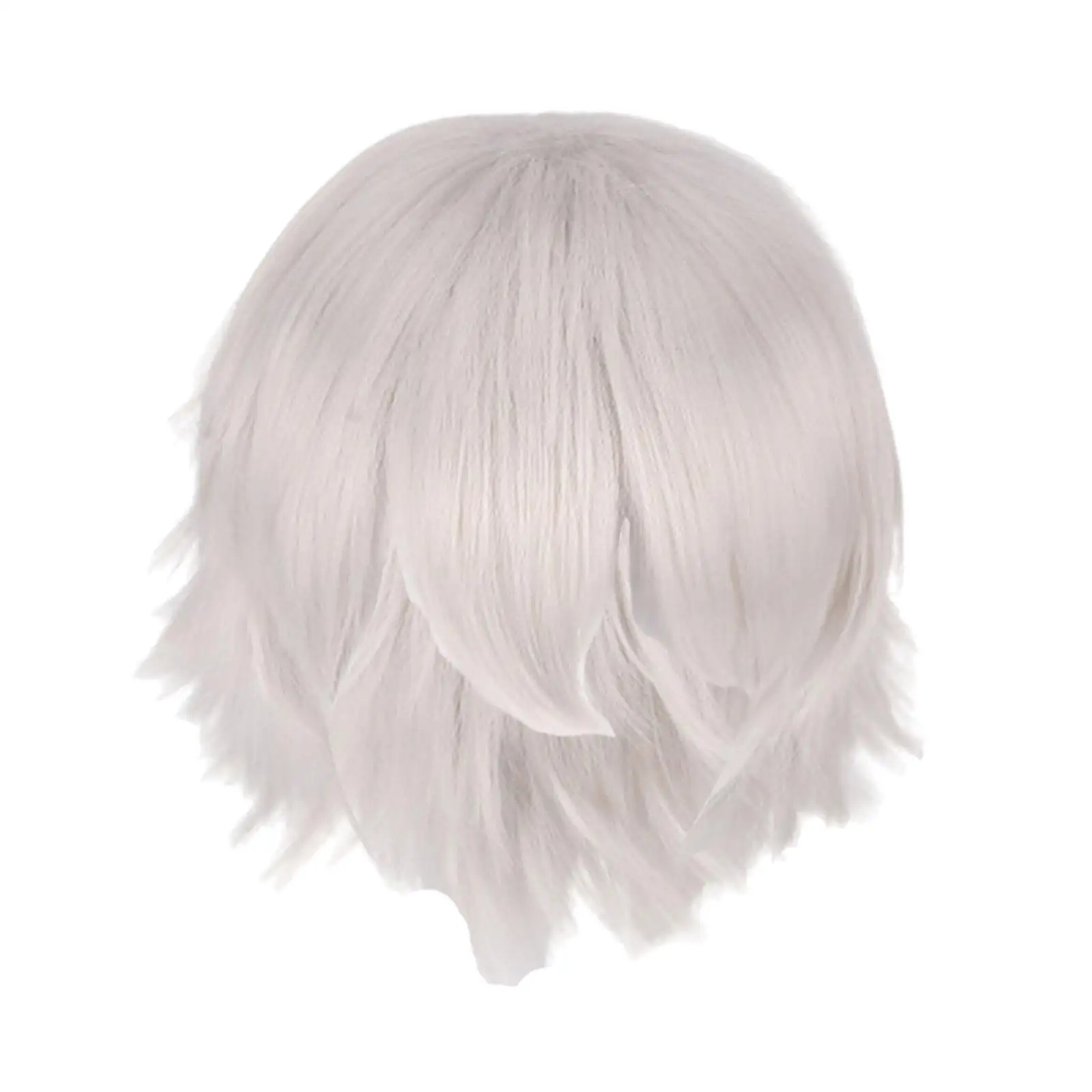 Anime Cosplay Wig Short Layered Heat Resistant Full Wig Silver White for Women Fashion Party Costume Accessory