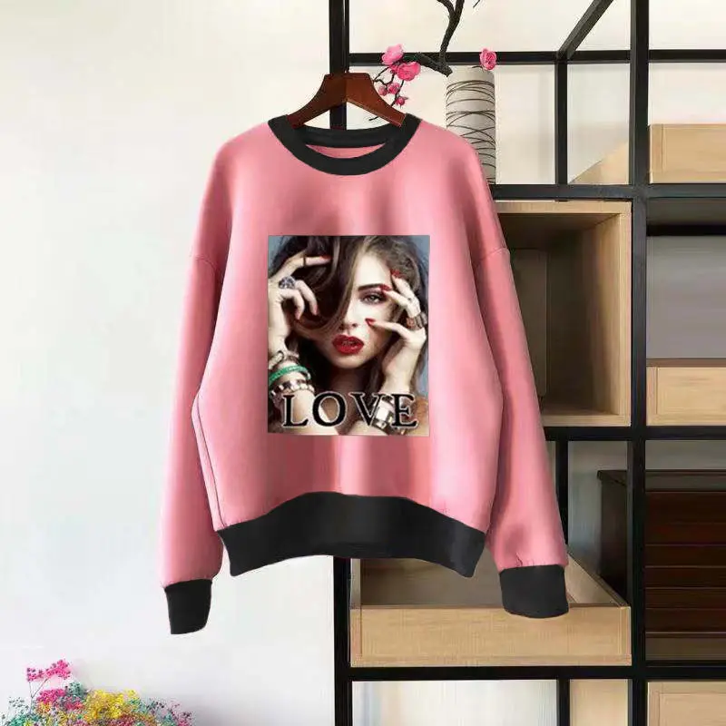 New Spring and Autumn Women\'s Splicing Contrast Color O-Neck Long Sleeve Loose Printed Pullovers Fashion Casual All-match Tops