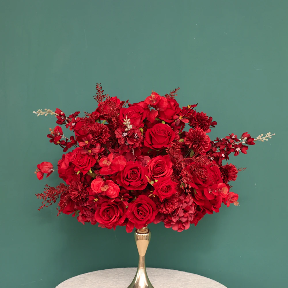 Table Decoration & Accessories Luxury Red Flannel Rose Delphinium Artificial Flower Ball for Wedding Event Backdrop Decors