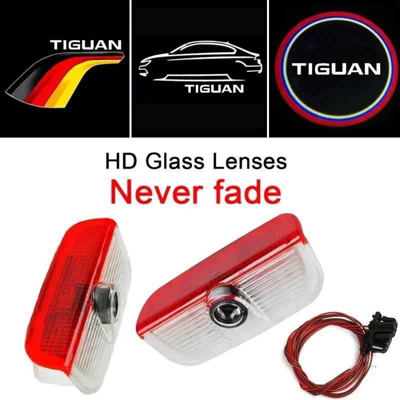 2Pcs For Volkswagen VW Tiguan 2010-2024 LED Car Door Welcome Lights Auto Emblem Projector Ghost Shadow Lamp Decoration