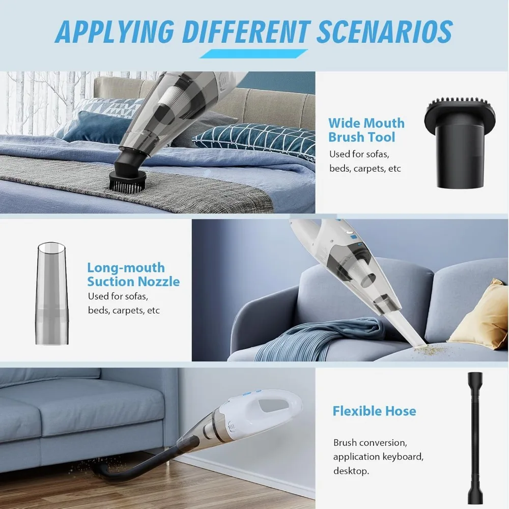 Aspirateur à main sans fil, aspirateur à main sans fil Rechargeable avec lumière LED/accessoires multiples, aspirateur portable de voiture de 1,6 lb