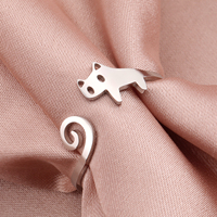 COOLTIME Cute Cat Adjustable Ring for Women Stainless Steel Kitten Open Rings Fashion Simple Jewelry Animal Lover Gift Wholesale
