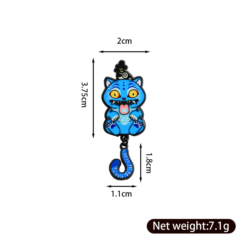 Cute Blue Tiger Enamel Brooch Cat Tail Pendant Pin Badge Creative Decoration Craft Gift for Men and Women
