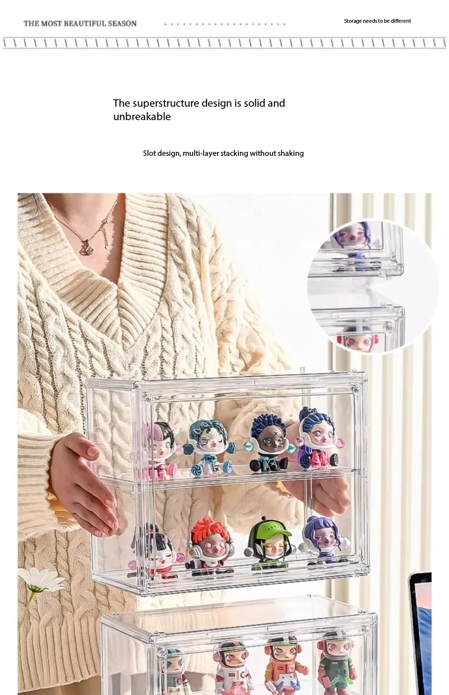 

1/2/3 layer storage box transparent display box doll storage cabinet desktop dustproof cabinet home storage toy storage box