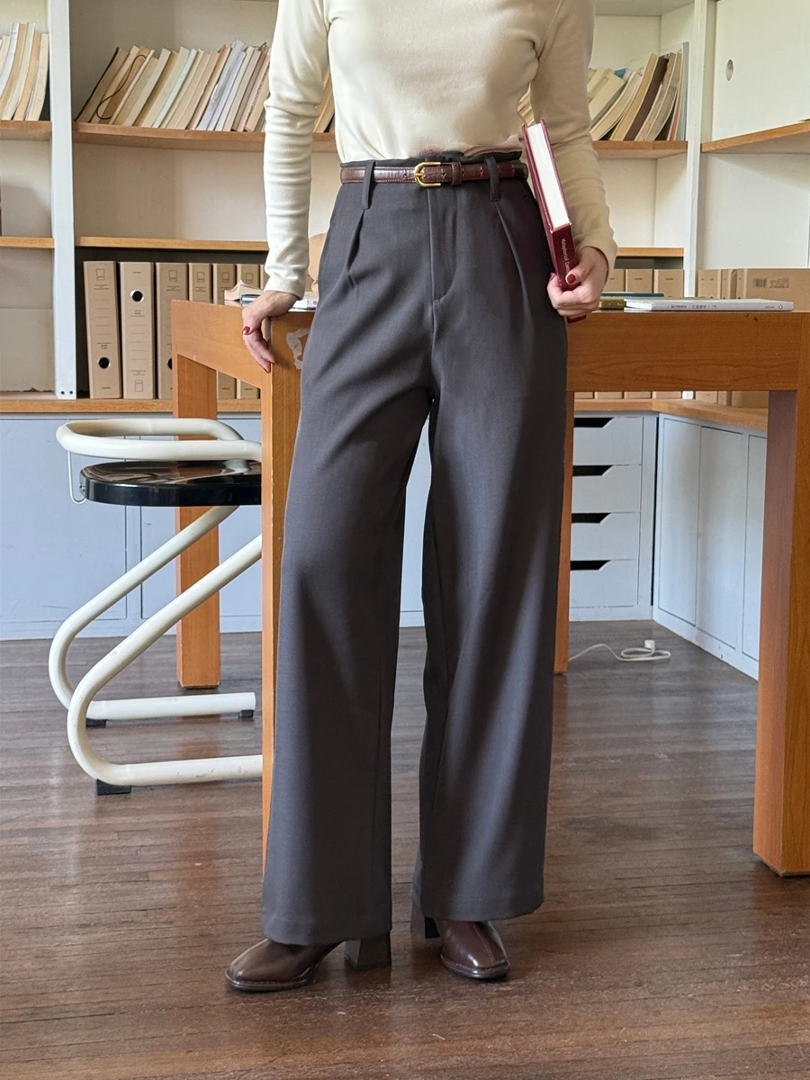 

Faionable Woolen Dad Pants Thiened Dra Deep ey Small Size 50 Double Pleat Busin Trousers for Women