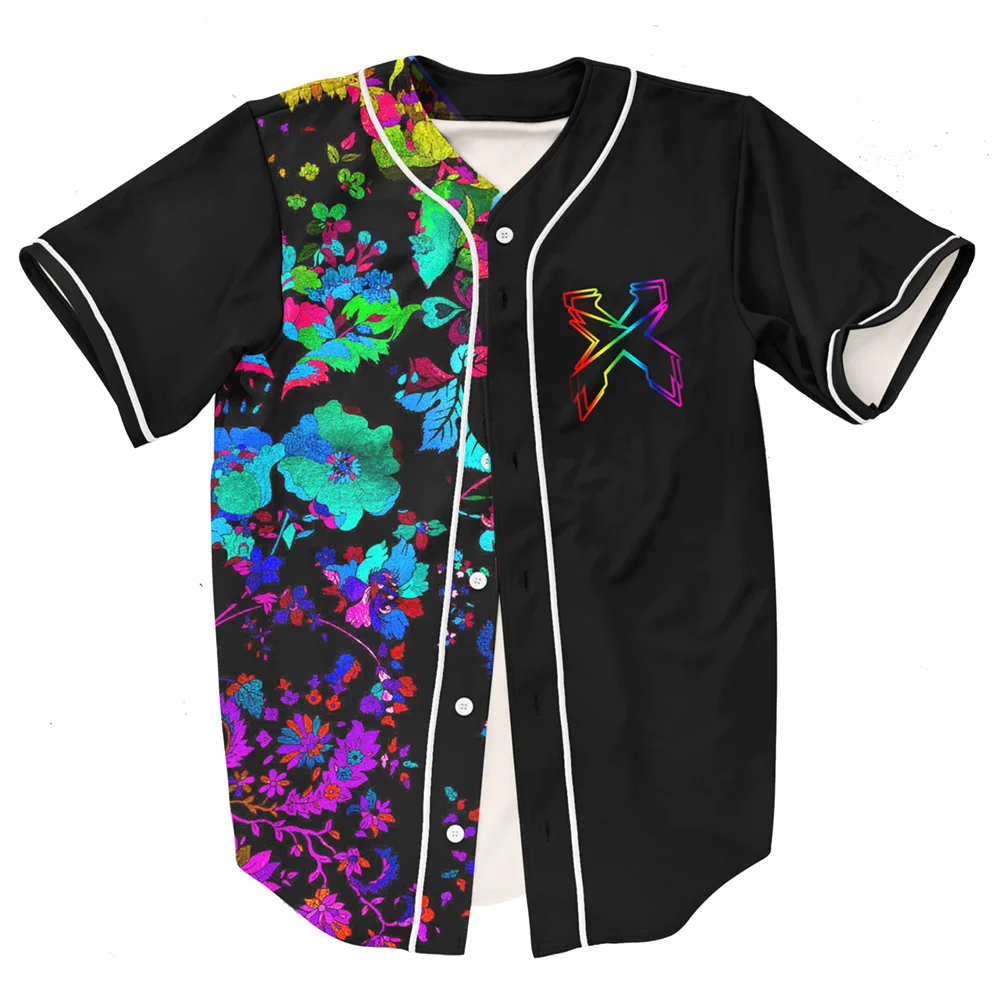 Excision Trippy Floral Pattern Baseball Jersey Merch Men/Women Harajuku Thin button Baseball uniform Oil Slick Baseball Jersey