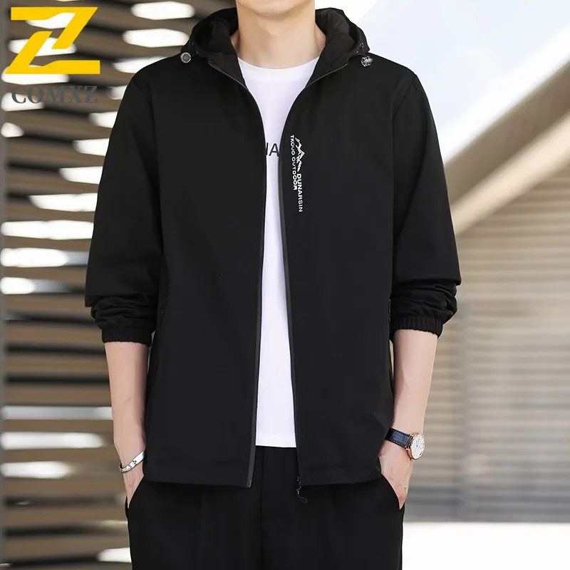 COMXZ 2025 Mens Mountain Hooded Jacket Youth Casual Windbreaker Coat Outdoor Waterproof Outerwear
