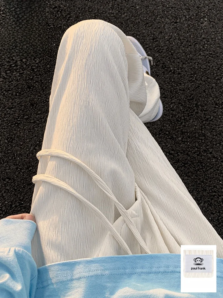 

Мужские повседневные брюки PaulFrank Ice Silk, летние тонкие свободные брюки прямого кроя с широкими штанинами, удобные свободные брюки прямого кроя