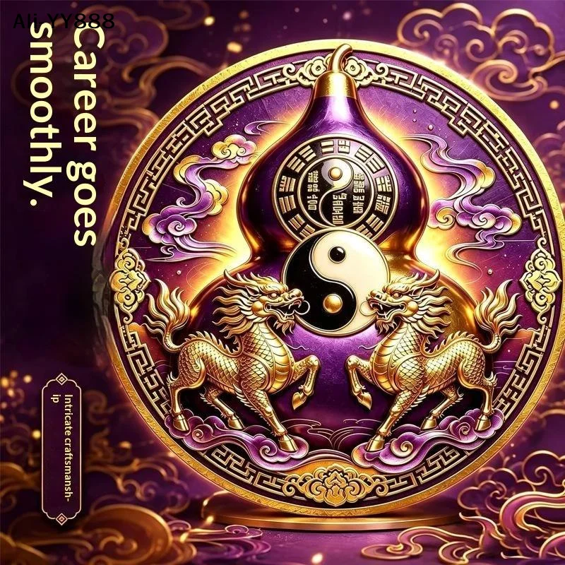 【Y】10 PCS New Chinese Style Double Gourd Lucky Stickers Purple Gold Cloud Pattern Wall Decals Home Decorations